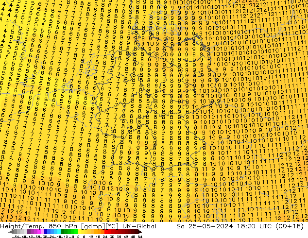 Height/Temp. 850 hPa UK-Global Sa 25.05.2024 18 UTC