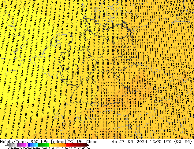 Height/Temp. 850 hPa UK-Global Seg 27.05.2024 18 UTC