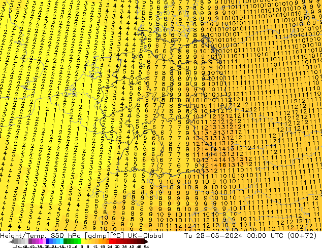 Height/Temp. 850 hPa UK-Global Tu 28.05.2024 00 UTC