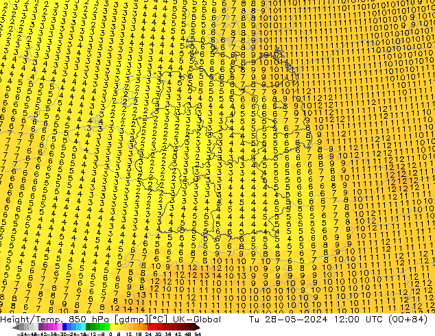 Height/Temp. 850 hPa UK-Global Di 28.05.2024 12 UTC