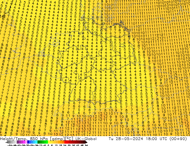 Yükseklik/Sıc. 850 hPa UK-Global Sa 28.05.2024 18 UTC