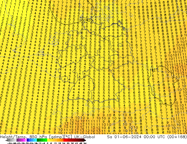 Height/Temp. 850 hPa UK-Global  01.06.2024 00 UTC