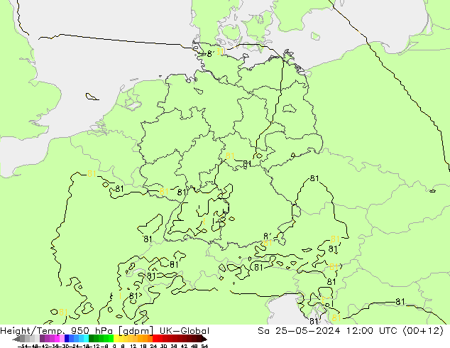 Height/Temp. 950 hPa UK-Global Sa 25.05.2024 12 UTC