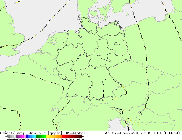 Height/Temp. 950 hPa UK-Global Mo 27.05.2024 21 UTC