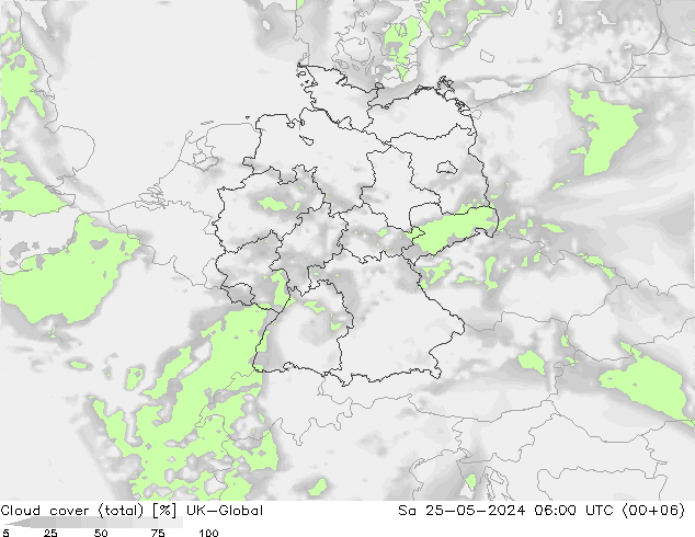 Cloud cover (total) UK-Global Sa 25.05.2024 06 UTC