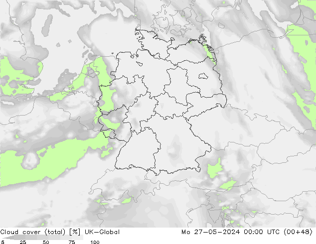 zachmurzenie (suma) UK-Global pon. 27.05.2024 00 UTC