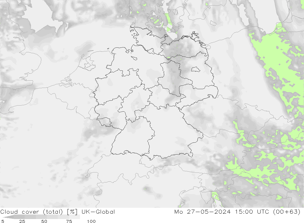 zachmurzenie (suma) UK-Global pon. 27.05.2024 15 UTC