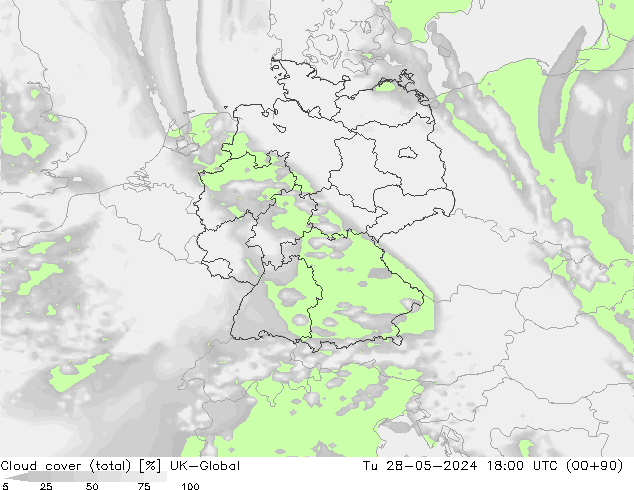 Wolken (gesamt) UK-Global Di 28.05.2024 18 UTC