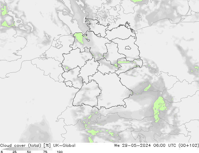 Nuages (total) UK-Global mer 29.05.2024 06 UTC