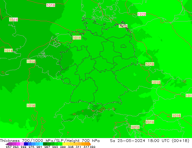 Dikte700-1000 hPa UK-Global za 25.05.2024 18 UTC