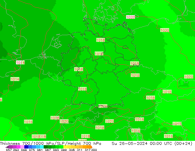 Thck 700-1000 hPa UK-Global Dom 26.05.2024 00 UTC