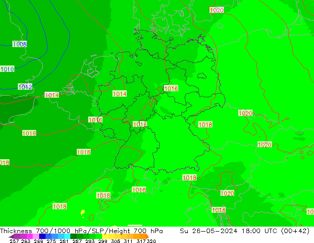 Thck 700-1000 hPa UK-Global Su 26.05.2024 18 UTC