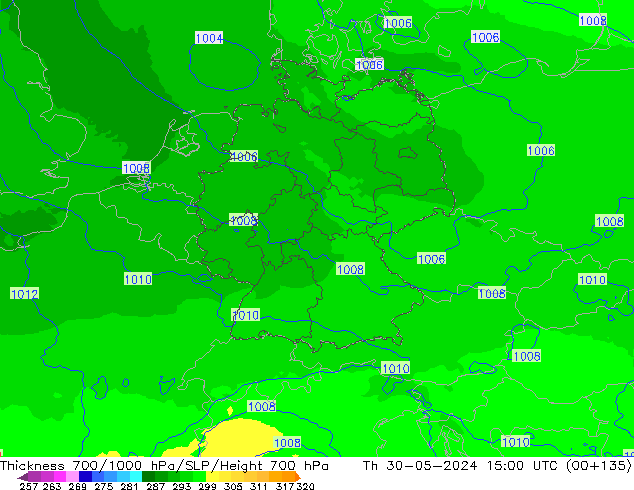 Thck 700-1000 hPa UK-Global  30.05.2024 15 UTC