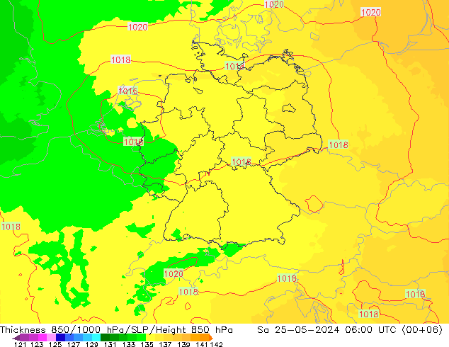 Thck 850-1000 hPa UK-Global Sáb 25.05.2024 06 UTC