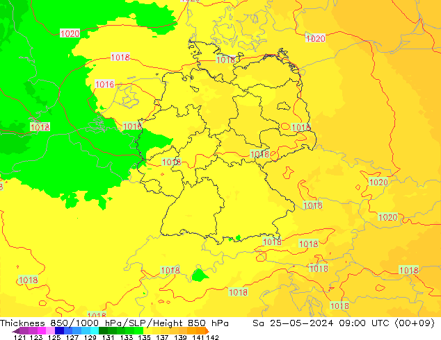 Thck 850-1000 hPa UK-Global Sa 25.05.2024 09 UTC