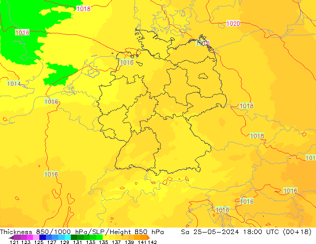 Thck 850-1000 hPa UK-Global so. 25.05.2024 18 UTC