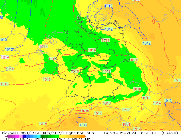 Schichtdicke 850-1000 hPa UK-Global Di 28.05.2024 18 UTC