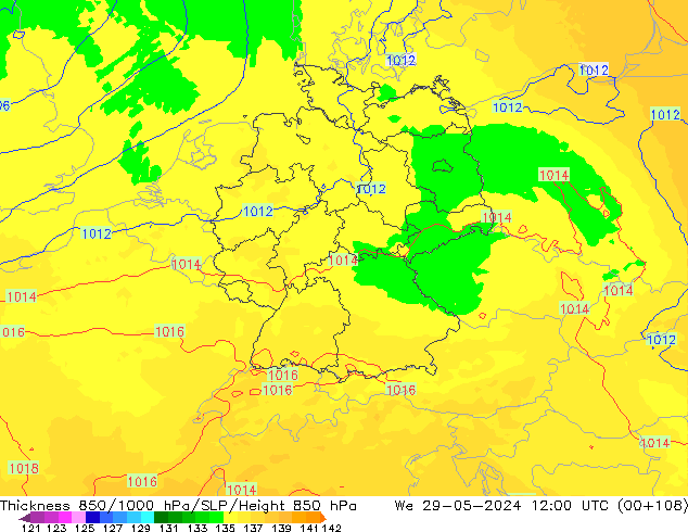 Thck 850-1000 hPa UK-Global We 29.05.2024 12 UTC
