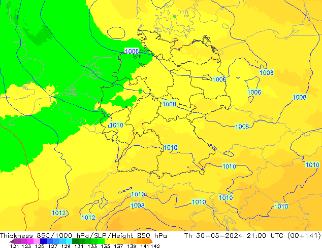 Thck 850-1000 hPa UK-Global  30.05.2024 21 UTC