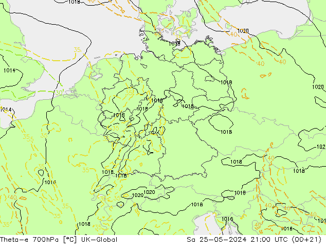 Theta-e 700hPa UK-Global za 25.05.2024 21 UTC