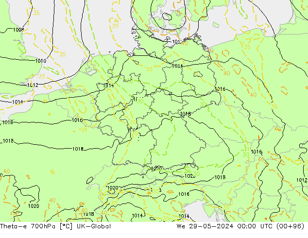 Theta-e 700hPa UK-Global We 29.05.2024 00 UTC
