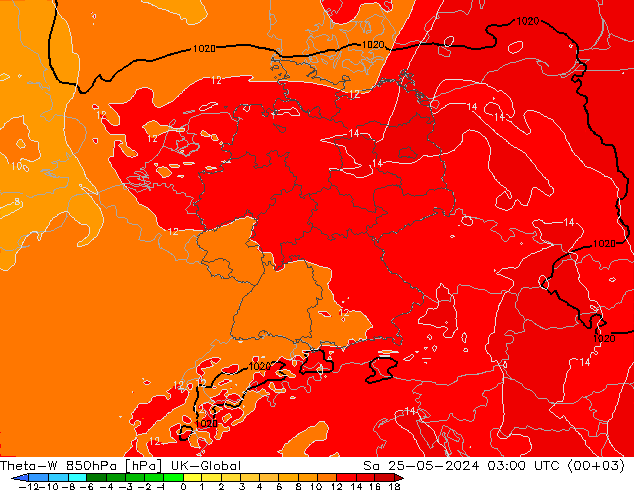 Theta-W 850hPa UK-Global So 25.05.2024 03 UTC