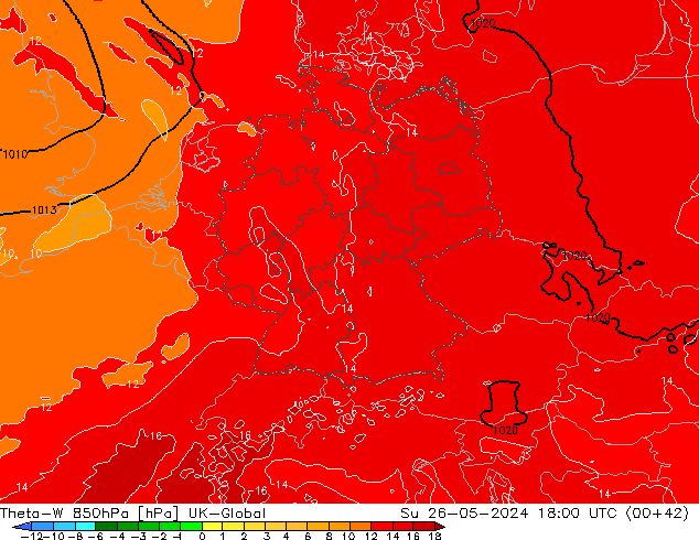 Theta-W 850hPa UK-Global Su 26.05.2024 18 UTC