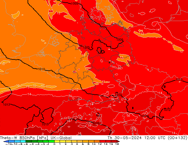 Theta-W 850hPa UK-Global jeu 30.05.2024 12 UTC