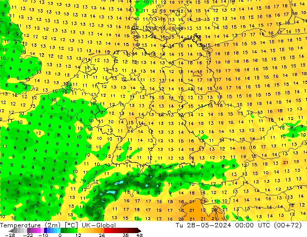 Temperature (2m) UK-Global Tu 28.05.2024 00 UTC