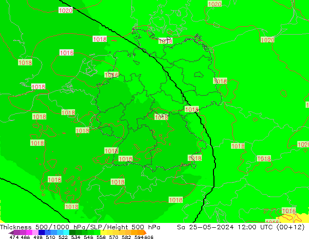 Espesor 500-1000 hPa UK-Global sáb 25.05.2024 12 UTC