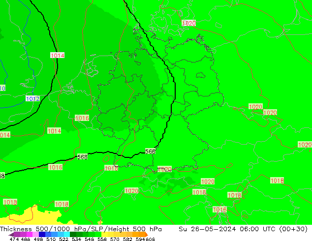 500-1000 hPa Kalınlığı UK-Global Paz 26.05.2024 06 UTC