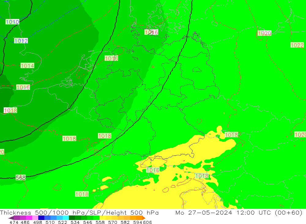 Dikte 500-1000hPa UK-Global ma 27.05.2024 12 UTC