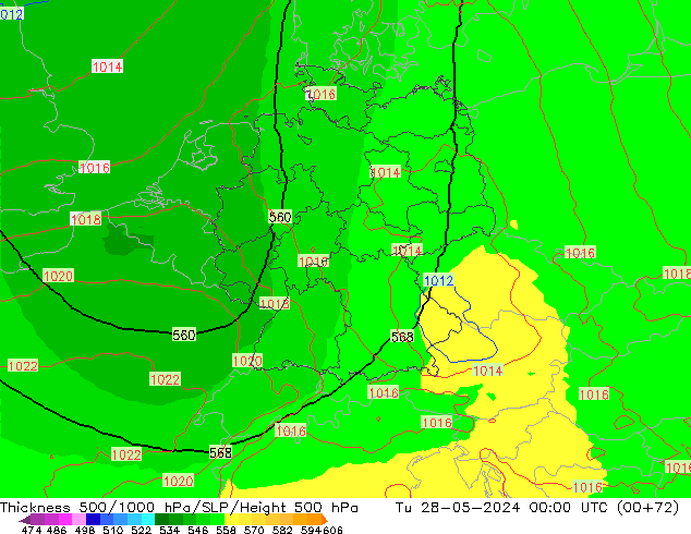 Espesor 500-1000 hPa UK-Global mar 28.05.2024 00 UTC