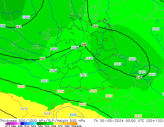 Thck 500-1000hPa UK-Global czw. 30.05.2024 00 UTC