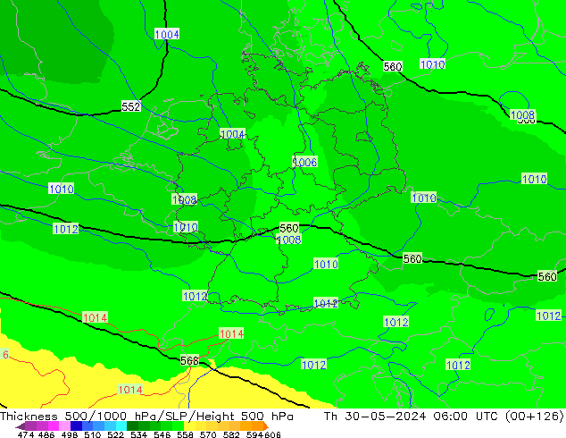 Thck 500-1000гПа UK-Global чт 30.05.2024 06 UTC