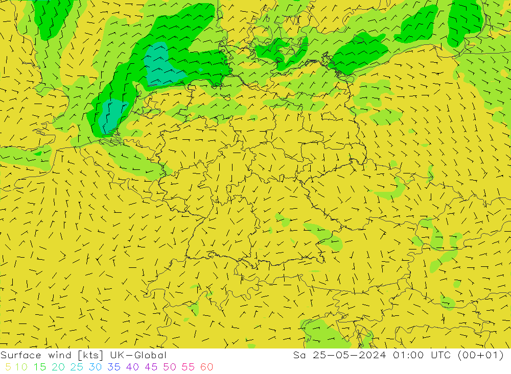 Rüzgar 10 m UK-Global Cts 25.05.2024 01 UTC