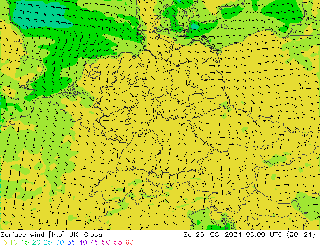 Surface wind UK-Global Su 26.05.2024 00 UTC