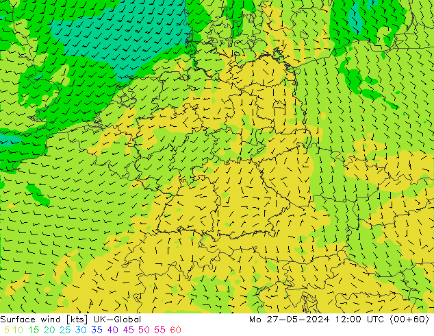 Vent 10 m UK-Global lun 27.05.2024 12 UTC