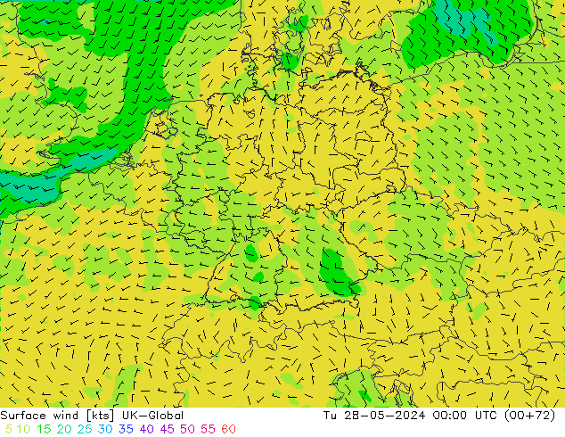 Surface wind UK-Global Tu 28.05.2024 00 UTC