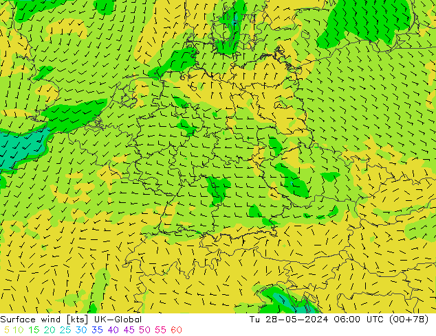 Surface wind UK-Global Út 28.05.2024 06 UTC