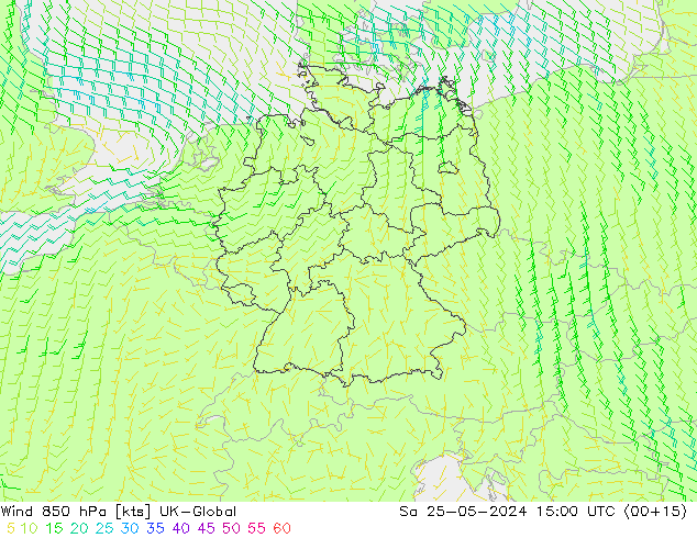 Vento 850 hPa UK-Global sab 25.05.2024 15 UTC