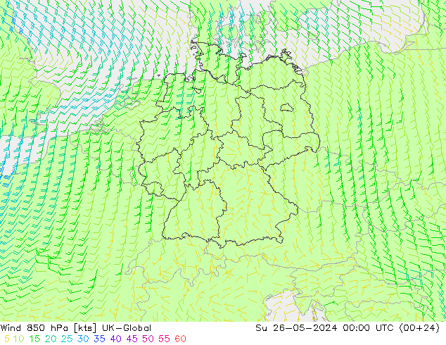 风 850 hPa UK-Global 星期日 26.05.2024 00 UTC