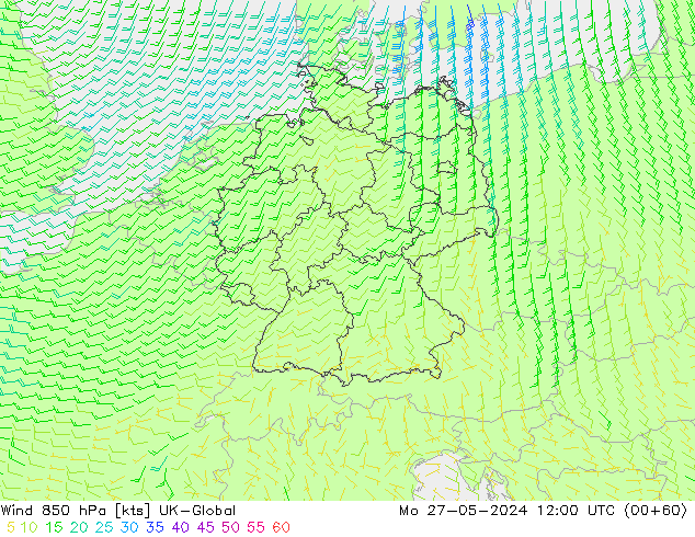 Vent 850 hPa UK-Global lun 27.05.2024 12 UTC