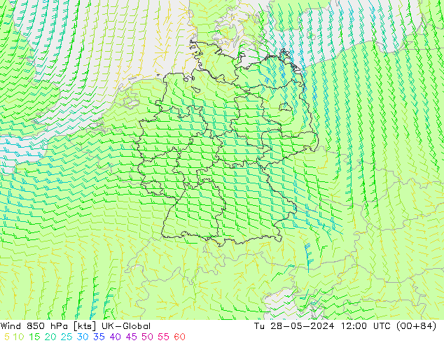 Wind 850 hPa UK-Global di 28.05.2024 12 UTC