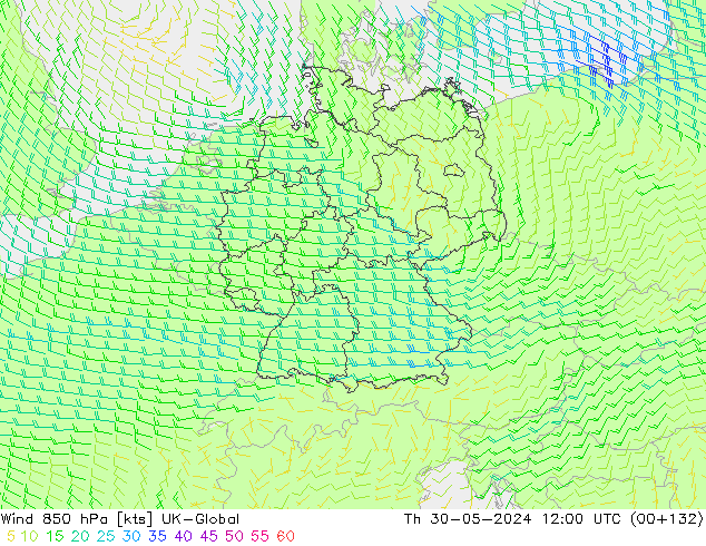 Viento 850 hPa UK-Global jue 30.05.2024 12 UTC