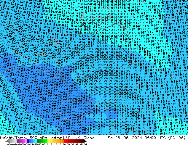 Height/Temp. 500 hPa UK-Global sab 25.05.2024 06 UTC