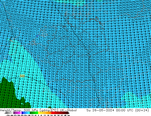 Height/Temp. 500 hPa UK-Global So 26.05.2024 00 UTC