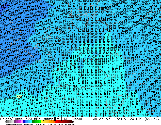 Height/Temp. 500 hPa UK-Global pon. 27.05.2024 09 UTC