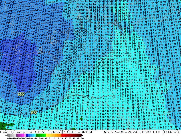 Height/Temp. 500 hPa UK-Global Mo 27.05.2024 18 UTC