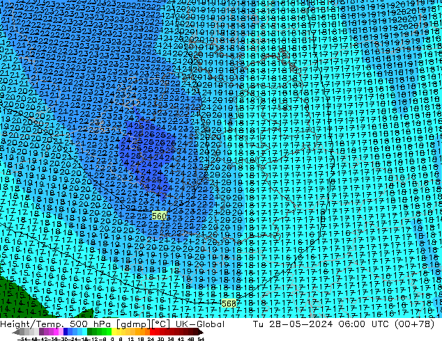 Yükseklik/Sıc. 500 hPa UK-Global Sa 28.05.2024 06 UTC